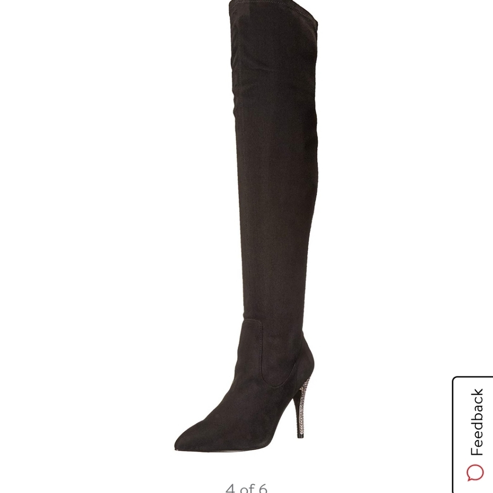 Nina Rocklin-Fy Rhinestone Heel OTK Black Boots - Picture 4 of 9